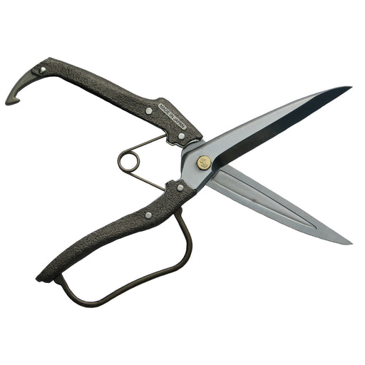 Large pruning shears with Gray handles on a white background